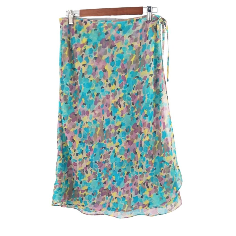 Cato Blue Abstract Polka Dot Faux Wrap Flowy Cottage Core Midi Skirt Sz Large